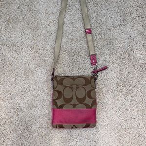 Coach Pink and Tan Crossbody Purse good condition